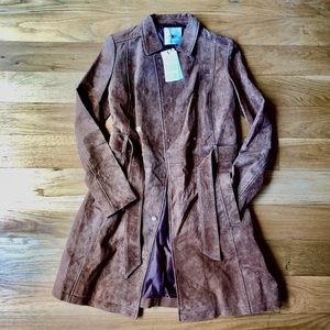 MANGO Leather Trench Coat Tan Size XS BNWT